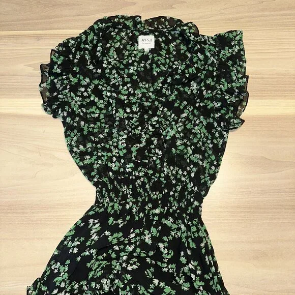 MISA Los Angeles Dakota Green Mini Blooms Midi Dress Women's X-Small XS